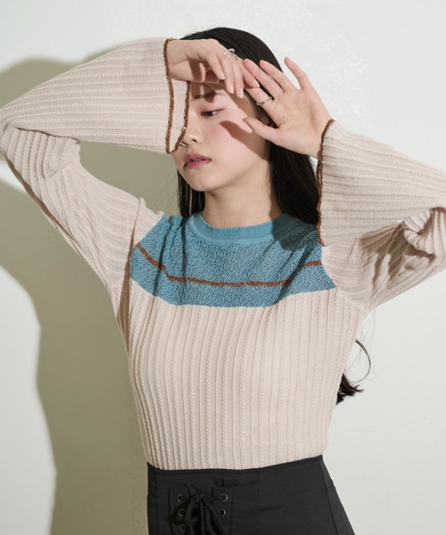 paravion（パラビオン）の「袖フレア配色シアーニット（ニット/セーター・レディース・グレー/ブラック/アイボリー・FREE）」の20枚目の写真