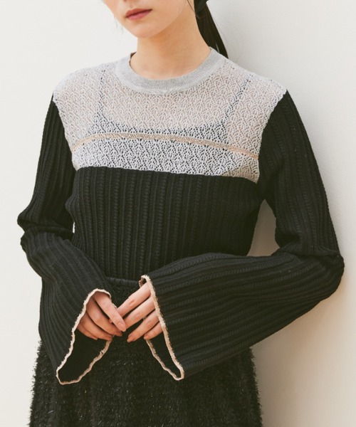 paravion（パラビオン）の「袖フレア配色シアーニット（ニット/セーター・レディース・グレー/ブラック/アイボリー・FREE）」の7枚目の写真