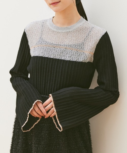 paravion（パラビオン）の「袖フレア配色シアーニット（ニット/セーター・レディース・グレー/ブラック/アイボリー・FREE）」の8枚目の写真