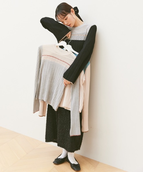 paravion（パラビオン）の「袖フレア配色シアーニット（ニット/セーター・レディース・グレー/ブラック/アイボリー・FREE）」の9枚目の写真