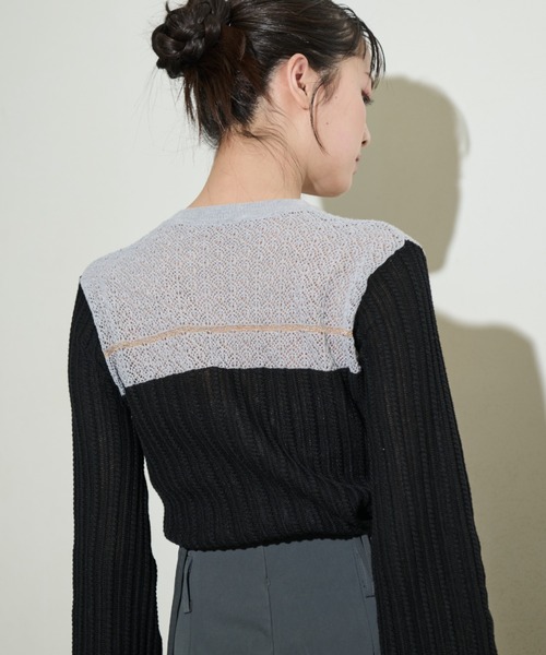 paravion（パラビオン）の「袖フレア配色シアーニット（ニット/セーター・レディース・グレー/ブラック/アイボリー・FREE）」の16枚目の写真