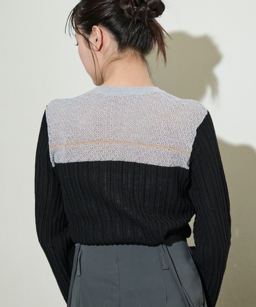 paravion（パラビオン）の「袖フレア配色シアーニット（ニット/セーター・レディース・グレー/ブラック/アイボリー・FREE）」の19枚目の写真