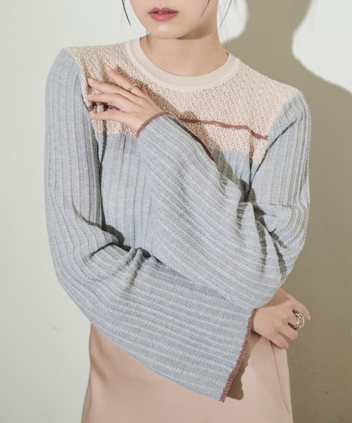 paravion（パラビオン）の「袖フレア配色シアーニット（ニット/セーター・レディース・グレー/ブラック/アイボリー・FREE）」の11枚目の写真