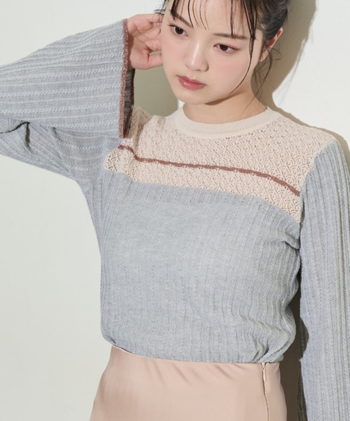 paravion（パラビオン）の「袖フレア配色シアーニット（ニット/セーター・レディース・グレー/ブラック/アイボリー・FREE）」の13枚目の写真