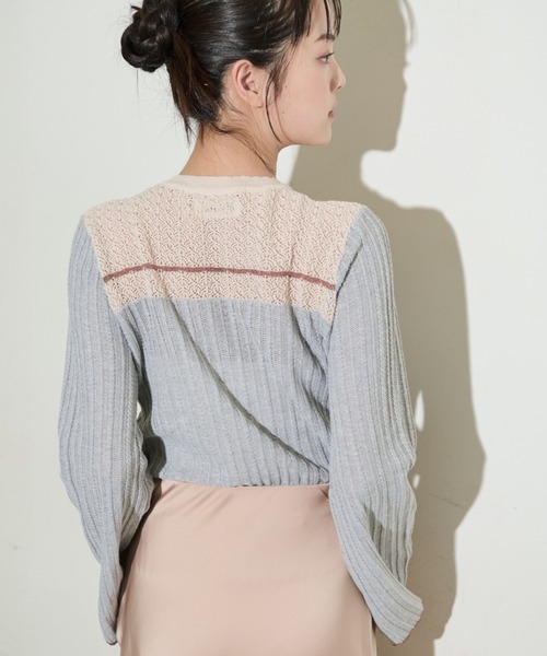 paravion（パラビオン）の「袖フレア配色シアーニット（ニット/セーター・レディース・グレー/ブラック/アイボリー・FREE）」の15枚目の写真