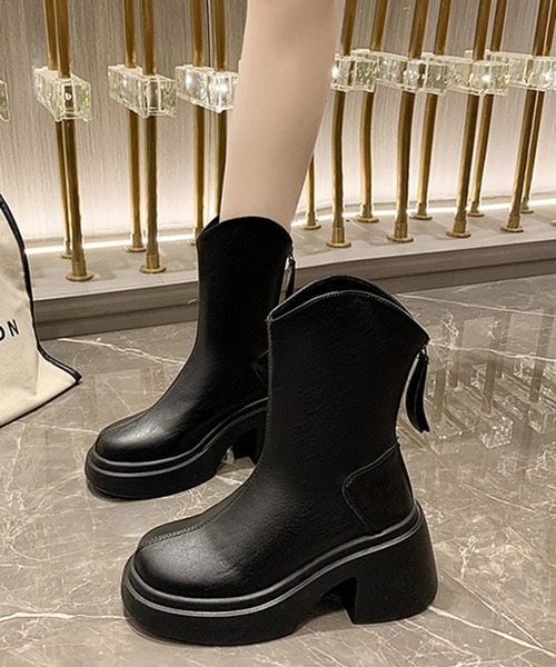 STYLEBLOCK(スタイルブロック)の「裏起毛太ヒールショートブーツ(ブーツ・レディース・ブラウン/ブラック/ベージュ・39/38/36/37/40/35)」の2枚目の写真