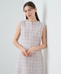 ANAYI | 【セットアップ対応商品】ペールピンクツイードキーネック ワンピース(ワンピース)