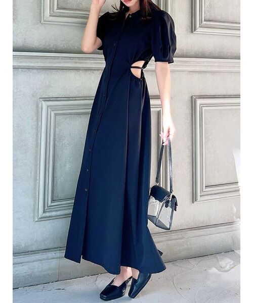 RESEXXY（リゼクシー）の「ウエストオープンシャツワンピース（ワンピース・レディース・チャコールグレー/ブラック/ホワイト/その他1・FREE）」の3枚目の写真