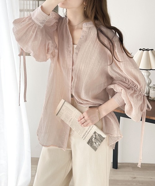 classicalelf（クラシカルエルフ）の「キャッチーなアクセントをプラス。前後2way 袖リボンボリュームシアーシャツ（シャツ/ブラウス・レディース・ピンク/グレイッシュベージュ/アイボリー/オフホワイト・LARGE/MEDIUM/SMALL/X-LARGE）」の17枚目の写真