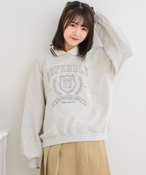 ems excite（エムズエキサイト）の「襟付きステッチ刺繍トレーナー（Tシャツ/カットソー・レディース・ブルー/ホワイト系その他/ベージュ・FREE）」の8枚目の写真