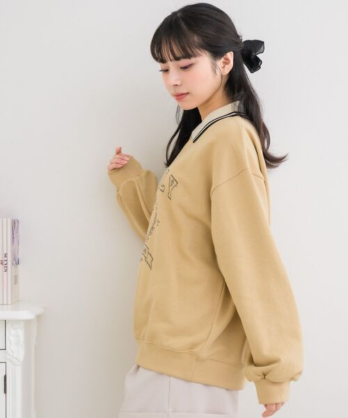 ems excite（エムズエキサイト）の「襟付きステッチ刺繍トレーナー（Tシャツ/カットソー・レディース・ブルー/ホワイト系その他/ベージュ・FREE）」の13枚目の写真