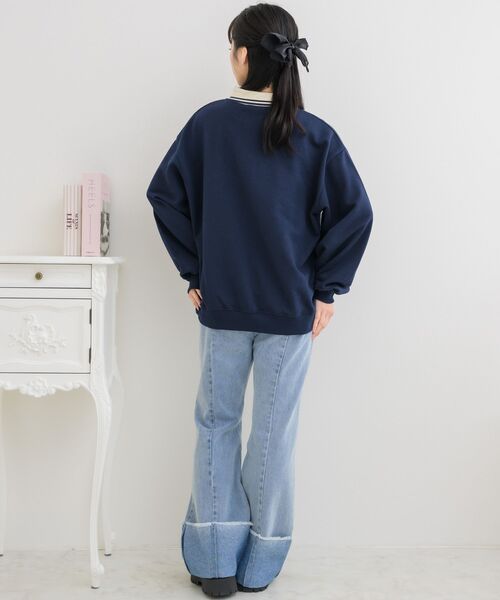 ems excite（エムズエキサイト）の「襟付きステッチ刺繍トレーナー（Tシャツ/カットソー・レディース・ブルー/ホワイト系その他/ベージュ・FREE）」の5枚目の写真