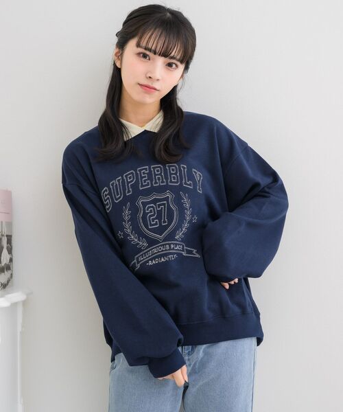 ems excite（エムズエキサイト）の「襟付きステッチ刺繍トレーナー（Tシャツ/カットソー・レディース・ブルー/ホワイト系その他/ベージュ・FREE）」の10枚目の写真