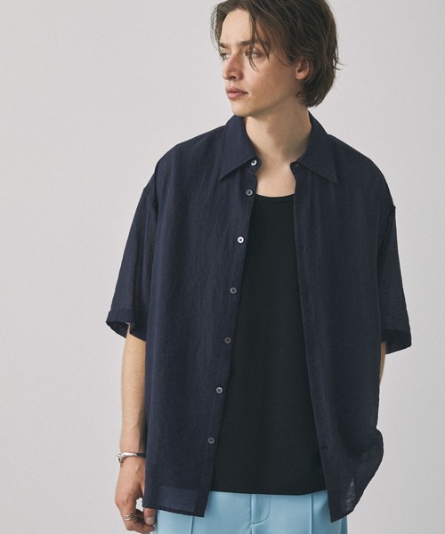 EMMA CLOTHES(エマクローズ)の「シアーS/Sルーズシャツ EMMA CLOTHES(シャツ/ブラウス・メンズ・ブラウン/ブラック/グレイッシュブルー/ライトベージュ/ネイビー・L/M)」の4枚目の写真