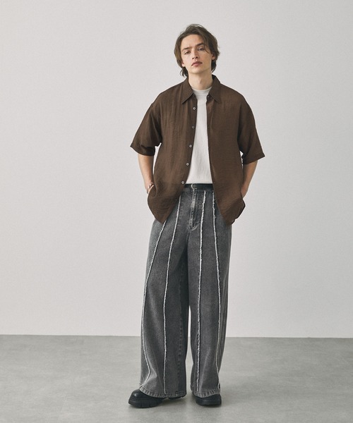 EMMA CLOTHES(エマクローズ)の「シアーS/Sルーズシャツ EMMA CLOTHES(シャツ/ブラウス・メンズ・ブラウン/ブラック/グレイッシュブルー/ライトベージュ/ネイビー・L/M)」の14枚目の写真