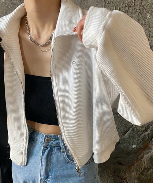 VIBGYOR(ヴィブジョー)の「HALEY PESCA/襟付きショート丈 ジップ ジャケット(カーディガン/ボレロ・レディース・ホワイト/グレー/ブラック・MEDIUM/LARGE/X-LARGE)」の5枚目の写真
