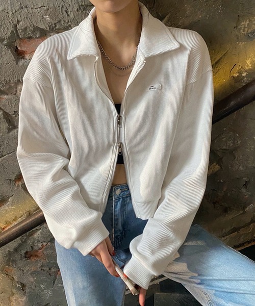 VIBGYOR(ヴィブジョー)の「HALEY PESCA/襟付きショート丈 ジップ ジャケット(カーディガン/ボレロ・レディース・ホワイト/グレー/ブラック・MEDIUM/LARGE/X-LARGE)」の10枚目の写真