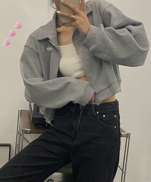 VIBGYOR(ヴィブジョー)の「HALEY PESCA/襟付きショート丈 ジップ ジャケット(カーディガン/ボレロ・レディース・ホワイト/グレー/ブラック・MEDIUM/LARGE/X-LARGE)」の15枚目の写真