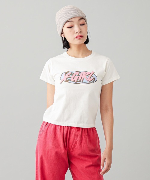 X-girl(エックスガール)の「GALAXY LOGO S/S BABY TEE(Tシャツ/カットソー・レディース・ブラック/オリーブ/ホワイト・S/M)」の2枚目の写真