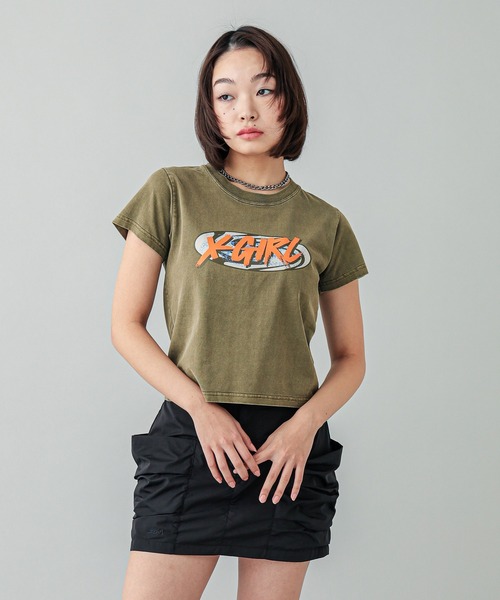 X-girl(エックスガール)の「GALAXY LOGO S/S BABY TEE(Tシャツ/カットソー・レディース・ブラック/オリーブ/ホワイト・S/M)」の3枚目の写真