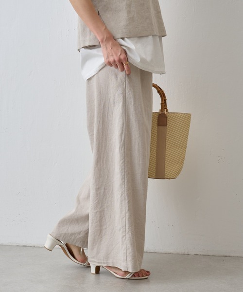 BEARDSLEY（ビアズリー）の「《セットアップ対応》ウエストリブリネンパンツ（その他パンツ・レディース・ブラック/ベージュ/カーキ・S/L/M）」の4枚目の写真