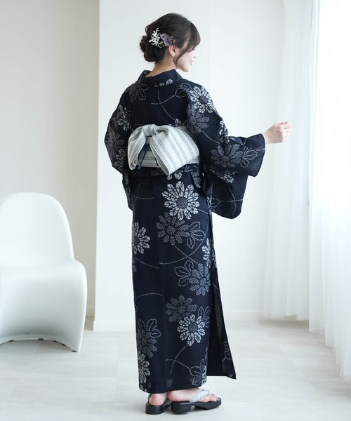 M3315★ 着物淡雪 ★ 注染浴衣 ★ 綿紬浴衣　パープル薔薇　高級浴衣 M3315☆ 着物淡雪 ☆ 注染浴衣 ☆ 綿紬浴衣 パープル薔薇 高級浴衣