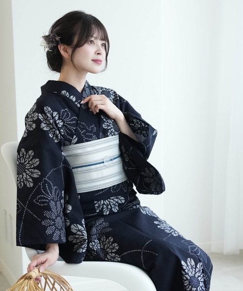 手染め注染浴衣3点セット utatane×注染工房 赤坂紬 ブラック