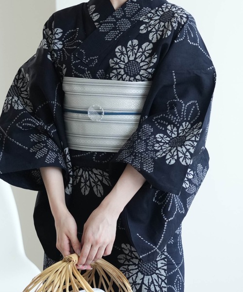 ✦✦ゆき✦✦ 新品 東京本染め 注染 浴衣 しじら織 芙蓉柄 綿麻 ✦✦ゆき✦✦ 新品 東京本染め 注染 浴衣 しじら織