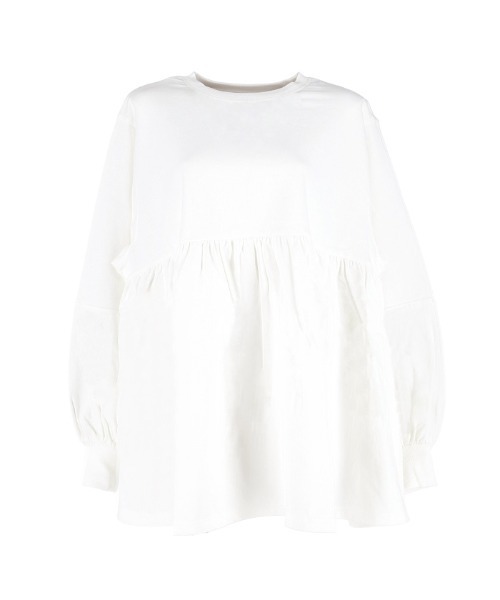 coca（coca）（コカ）の「ミニ裏毛切り替えギャザートップス（スウェット・レディース・ホワイト/ブラック・M/L）」の3枚目の写真