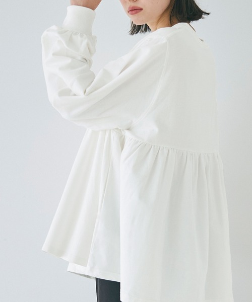 coca（coca）（コカ）の「ミニ裏毛切り替えギャザートップス（スウェット・レディース・ホワイト/ブラック・M/L）」の8枚目の写真