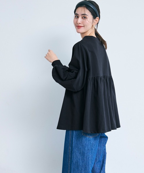 coca（coca）（コカ）の「ミニ裏毛切り替えギャザートップス（スウェット・レディース・ホワイト/ブラック・M/L）」の12枚目の写真