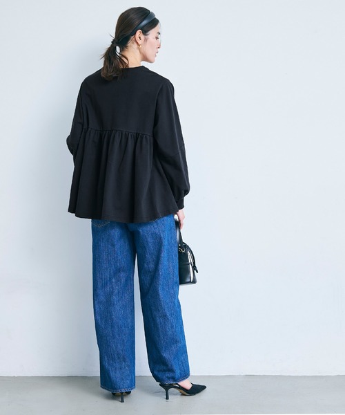 coca（coca）（コカ）の「ミニ裏毛切り替えギャザートップス（スウェット・レディース・ホワイト/ブラック・M/L）」の13枚目の写真