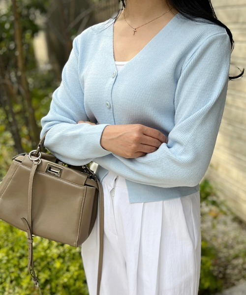 Vネックカラーニットカーディガン（カーディガン/ボレロ）｜MODE ROBE（モードローブ）