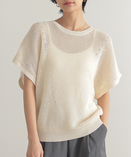 for/c（フォーシー）の「[新色追加]フレンチスリーブニットプルオーバー【サスティナブル】（ニット/セーター・レディース・アイボリー/チャコール/モカ/ネイビー/レッド・M/L/LL）」の2枚目の写真