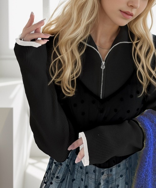 classicalelf（クラシカルエルフ）の「抜け感がかわいい万能ニット。ハーフジップリブニットプルオーバー（ニット/セーター・レディース・ホワイト系その他/グレー/ブラック系その他/アイボリー/ブラック・X-LARGE/SMALL/MEDIUM/LARGE）」の4枚目の写真