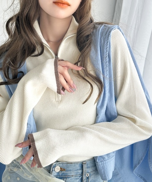 classicalelf（クラシカルエルフ）の「抜け感がかわいい万能ニット。ハーフジップリブニットプルオーバー（ニット/セーター・レディース・ホワイト系その他/グレー/ブラック系その他/アイボリー/ブラック・X-LARGE/SMALL/MEDIUM/LARGE）」の18枚目の写真