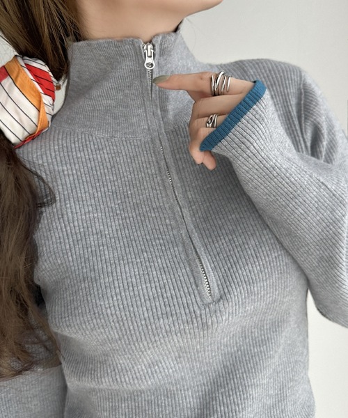 classicalelf（クラシカルエルフ）の「抜け感がかわいい万能ニット。ハーフジップリブニットプルオーバー（ニット/セーター・レディース・ホワイト系その他/グレー/ブラック系その他/アイボリー/ブラック・X-LARGE/SMALL/MEDIUM/LARGE）」の14枚目の写真