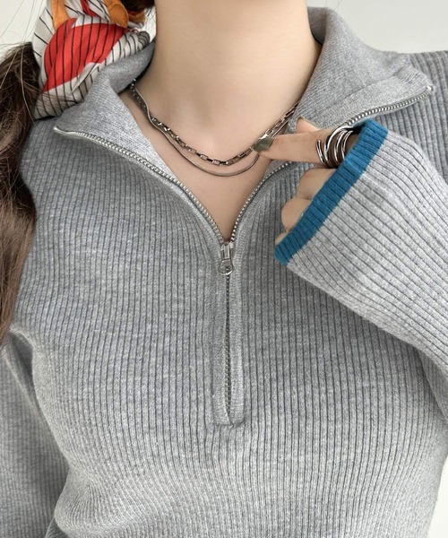 classicalelf（クラシカルエルフ）の「抜け感がかわいい万能ニット。ハーフジップリブニットプルオーバー（ニット/セーター・レディース・ホワイト系その他/グレー/ブラック系その他/アイボリー/ブラック・X-LARGE/SMALL/MEDIUM/LARGE）」の13枚目の写真