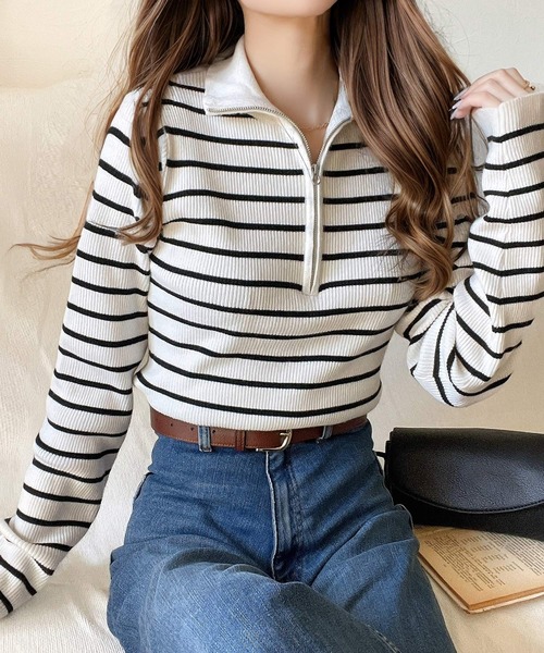 classicalelf（クラシカルエルフ）の「抜け感がかわいい万能ニット。ハーフジップリブニットプルオーバー（ニット/セーター・レディース・ホワイト系その他/グレー/ブラック系その他/アイボリー/ブラック・X-LARGE/SMALL/MEDIUM/LARGE）」の7枚目の写真