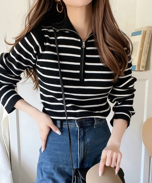 classicalelf（クラシカルエルフ）の「抜け感がかわいい万能ニット。ハーフジップリブニットプルオーバー（ニット/セーター・レディース・ホワイト系その他/グレー/ブラック系その他/アイボリー/ブラック・X-LARGE/SMALL/MEDIUM/LARGE）」の9枚目の写真