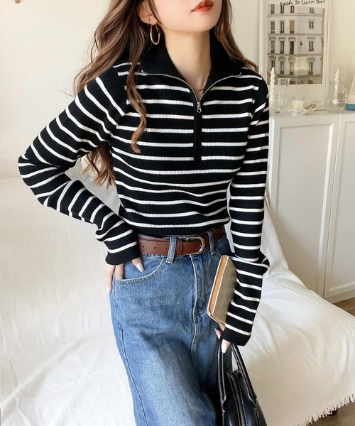 classicalelf（クラシカルエルフ）の「抜け感がかわいい万能ニット。ハーフジップリブニットプルオーバー（ニット/セーター・レディース・ホワイト系その他/グレー/ブラック系その他/アイボリー/ブラック・X-LARGE/SMALL/MEDIUM/LARGE）」の10枚目の写真