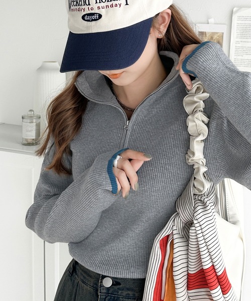 classicalelf（クラシカルエルフ）の「抜け感がかわいい万能ニット。ハーフジップリブニットプルオーバー（ニット/セーター・レディース・ホワイト系その他/グレー/ブラック系その他/アイボリー/ブラック・X-LARGE/SMALL/MEDIUM/LARGE）」の22枚目の写真