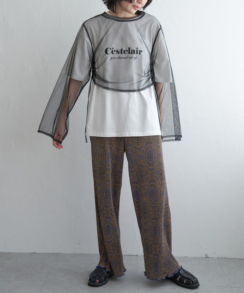 VENCEEXCHANGE(ヴァンスエクスチェンジ)の「サイドシャーリングチュールトップス(Tシャツ/カットソー・レディース・オフホワイト/ブラック・FREE)」の13枚目の写真