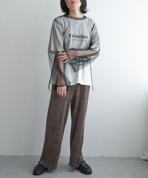 VENCEEXCHANGE(ヴァンスエクスチェンジ)の「サイドシャーリングチュールトップス(Tシャツ/カットソー・レディース・オフホワイト/ブラック・FREE)」の14枚目の写真