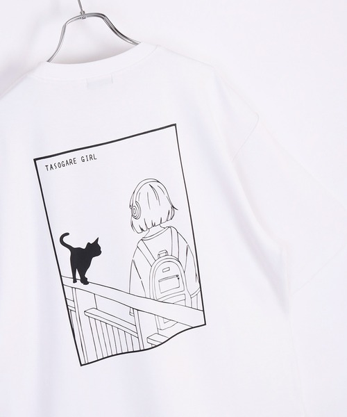 WESTSEA（ウエストシー）の「接触冷感 TASOGAREガール & キャット ネコ クールポンチ 半袖Tシャツ（Tシャツ/カットソー・メンズ・ブラック系その他/ホワイト系その他2/ブラック/グレイッシュベージュ/ブラック系その他2/ホワイト/ホワイト系その他/ベージュ系その他/ベージュ系その他2・M/L）」の3枚目の写真