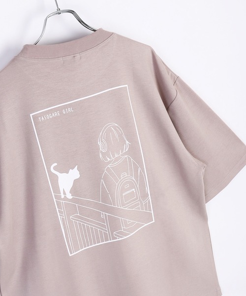 WESTSEA（ウエストシー）の「接触冷感 TASOGAREガール & キャット ネコ クールポンチ 半袖Tシャツ（Tシャツ/カットソー・メンズ・ブラック系その他/ホワイト系その他2/ブラック/グレイッシュベージュ/ブラック系その他2/ホワイト/ホワイト系その他/ベージュ系その他/ベージュ系その他2・M/L）」の7枚目の写真