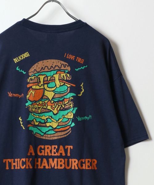 MARUKAWA(マルカワ)の「スノーウォッシュ加工 ビンテージライク レトロ ベア ハンバーガー バックプリント オーバーサイズ半袖Tシャツ レディース メンズ(Tシャツ/カットソー・レディース・ネイビー/ブラック/グリーン系その他/ブルー系その他/グリーン/ブラック系その他/グレー系その他/チャコール・M/L/LL)」の2枚目の写真