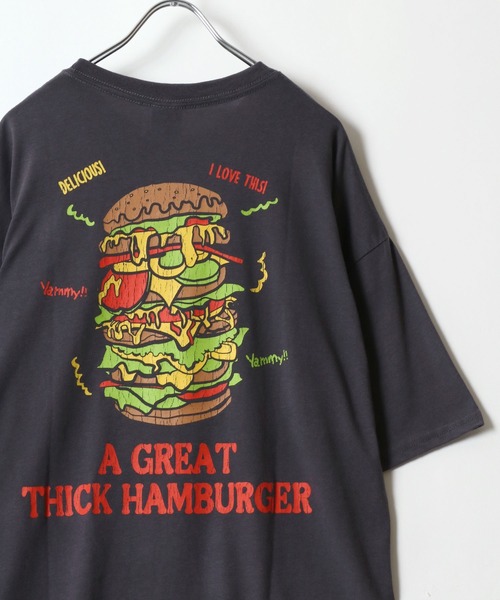 MARUKAWA(マルカワ)の「スノーウォッシュ加工 ビンテージライク レトロ ベア ハンバーガー バックプリント オーバーサイズ半袖Tシャツ レディース メンズ(Tシャツ/カットソー・レディース・ネイビー/ブラック/グリーン系その他/ブルー系その他/グリーン/ブラック系その他/グレー系その他/チャコール・M/L/LL)」の5枚目の写真