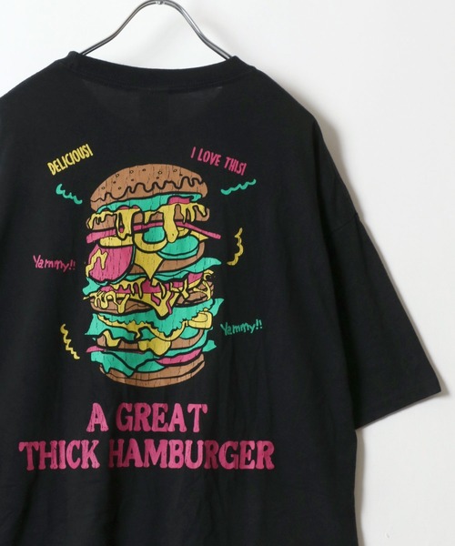 MARUKAWA(マルカワ)の「スノーウォッシュ加工 ビンテージライク レトロ ベア ハンバーガー バックプリント オーバーサイズ半袖Tシャツ レディース メンズ(Tシャツ/カットソー・レディース・ネイビー/ブラック/グリーン系その他/ブルー系その他/グリーン/ブラック系その他/グレー系その他/チャコール・M/L/LL)」の3枚目の写真