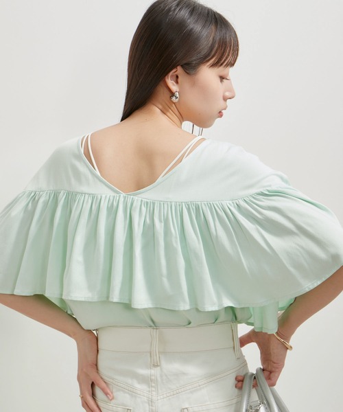 VIS（ビス）の「【前後2WAY】ラッフルブラウス（シャツ/ブラウス・レディース・オフホワイト/ブラック/ライトグリーン・FREE）」の7枚目の写真